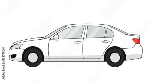 Clean white sedan car illustration isolated on white background for design