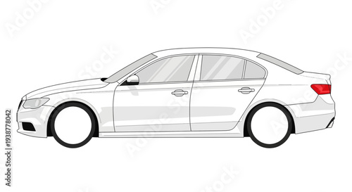 Clean white sedan car illustration isolated on white background
