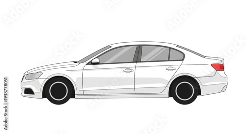 Clean white sedan car illustration isolated on white background for design