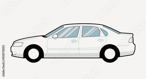Clean white sedan car illustration isolated on white background for transportation