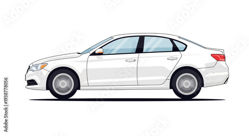 Clean white sedan car illustration isolated on white background