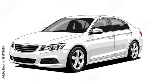Clean white sedan car illustration isolated on white background with copy space
