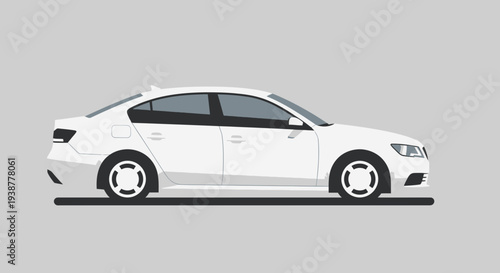 Clean white sedan car illustration on gray background isolated design