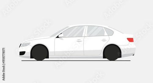 Clean white sedan car illustration on white background with copy space