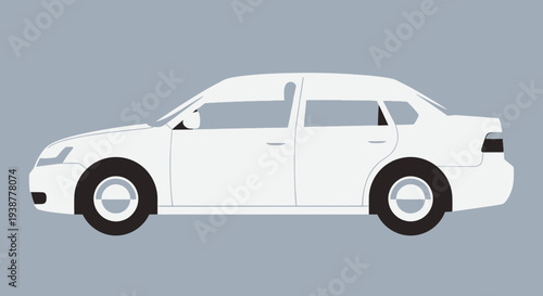 Clean white sedan car illustration on gray background isolated design