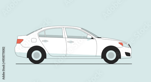 Clean white sedan car illustration vector isolated on a light background