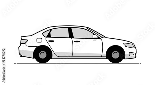 Clean white sedan car illustration vector isolated on white background