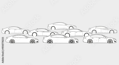 Illustrated car fleet design minimalist vehicle outlines on a neutral background