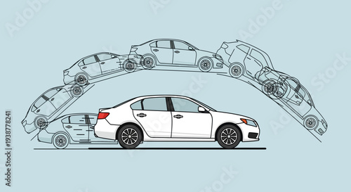 Illustrated sequence of a vehicle moving or changing direction on a neutral background
