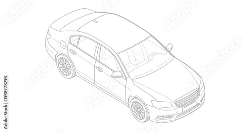 Isometric illustration of a modern sedan car isolated on white background