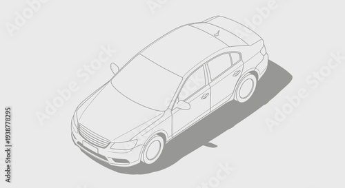 Isometric illustration of a modern sedan car with shadow and minimalist design