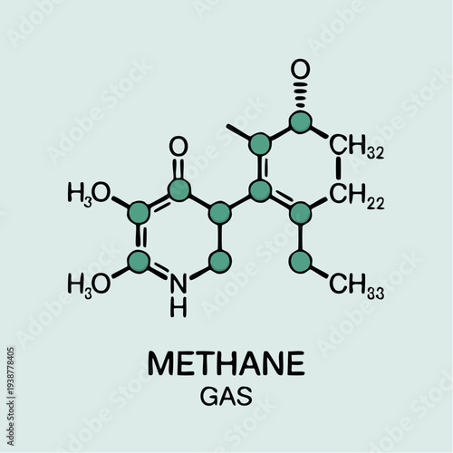 Molecular structure of methane gas chemical compound illustration