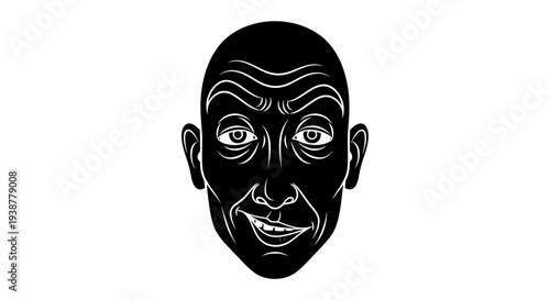 Captivating black and white graphic depicting a mischievous male facial expression