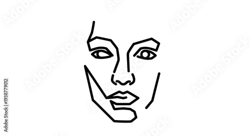 Abstract continuous line drawing of a feminine face illustrating modern minimalist art