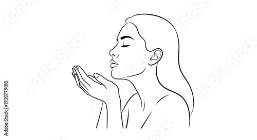 Elegant profile illustration of a serene woman with cupped hands expressing care and tenderness