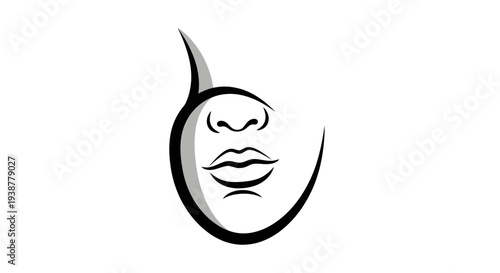 Abstract minimalist line art illustration depicting a human face profile in black and white style