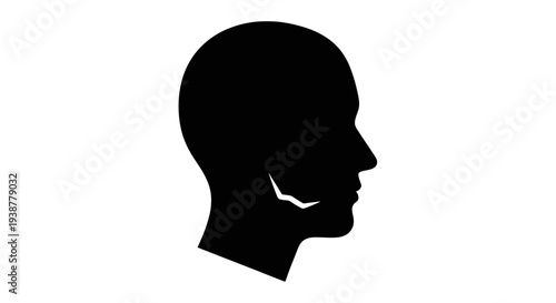 Abstract depiction of a skull injury or broken jaw in a human head profile silhouette