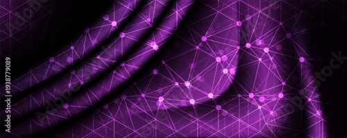 Abstract cg polygonal grid blue and violet neon triangles. Geometric light motion background. Lowpoly wireframe,vector Eps10.