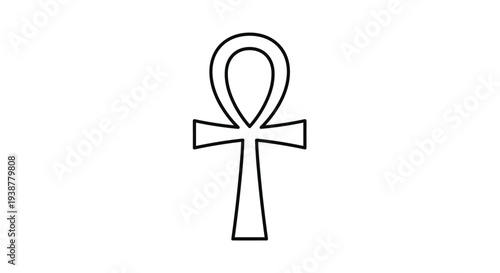 Black outline of ankh symbol also known as key of life representing ancient Egyptian culture and eternal life on white background.