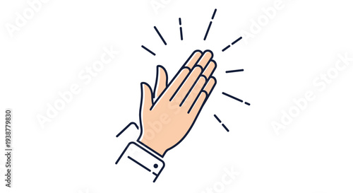 Line art icon of two hands pressed together with radiating lines representing praying, thanking, or clapping gesture on white background.
