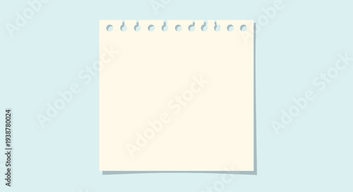 Blank notebook page with torn top edges rests on a solid light blue background providing ample space for personal notes and creative messages.