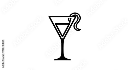 Minimalist outline icon of a classic martini cocktail glass with an elegant citrus twist garnish