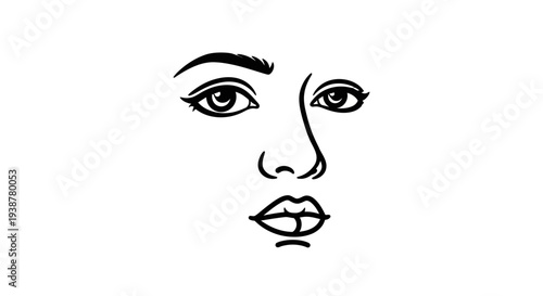 Elegant abstract black and white contour lines illustrating a distinctive human face