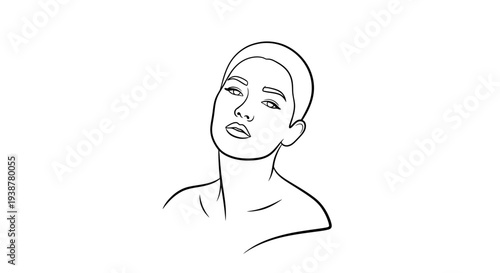 Modern graphic outline of a youthful woman with a serene gaze and artistic simplicity