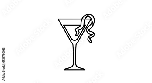 Minimalist Martini Glass Outline with Elegant Citrus Peel Garnish Icon Design