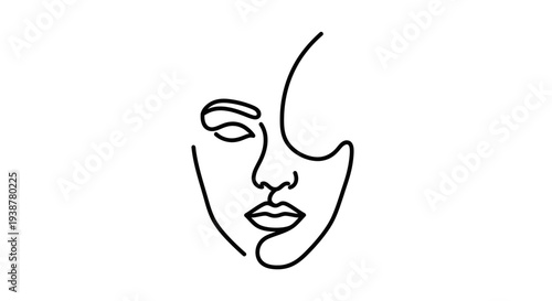 Elegant continuous line drawing of a serene female face, capturing minimalist beauty and modern