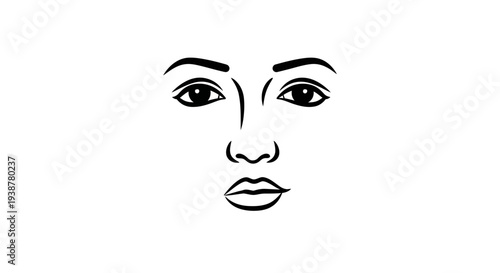 Striking Black and White Minimalist Female Face Line Art Illustration with Expressive Eyes