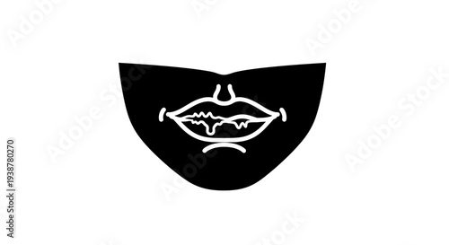 Expressive face covering with stylized mouth design black and white graphic vector art