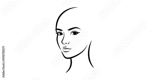 Elegant minimalist black and white line art depicting a woman's face profile