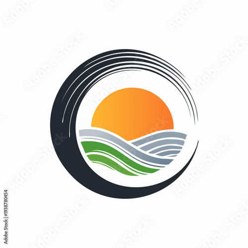 Green and Grey Waves in Circle Logo.