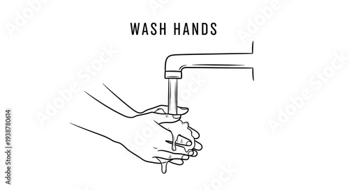 Essential hand hygiene illustration showing proper cleaning under running water for health awareness