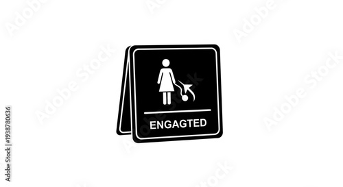 Humorous graphic depicting a stick figure woman with a cleaning tool and 'ENGAGTED' text on a