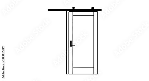 Minimalist line art illustration of a contemporary interior sliding barn door design system vector
