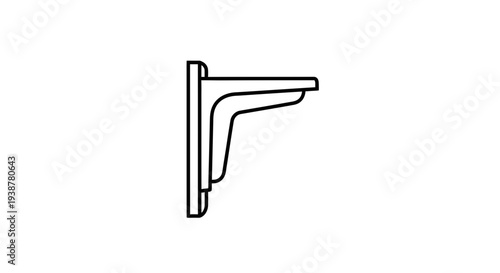 Minimalist black outline drawing of a wall-mounted support bracket for shelving units