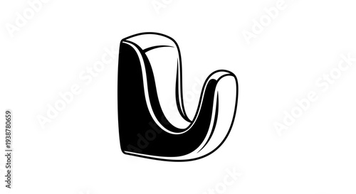 Bold Graphic Monochromatic Symbol with Three-Dimensional Contours on a White Background