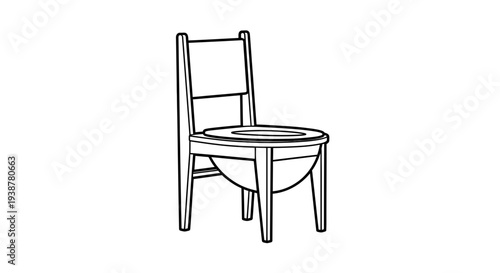 Simple line art illustration of a commode chair providing essential medical assistance and support