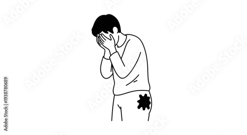 Person covering face in distress with stain, symbolizing shame, embarrassment, and personal