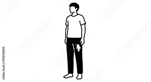 Minimalist illustration of a person with an unfortunate liquid spill on their trousers