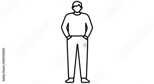 Minimalist black and white vector outline of a person with a noticeable spill stain on their