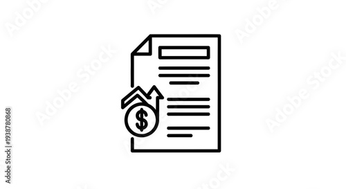 Outline icon illustrating financial document progress and increasing monetary value reports