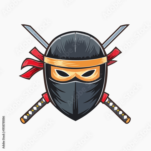 Ninja Mask with Swords Cartoon Illustration.