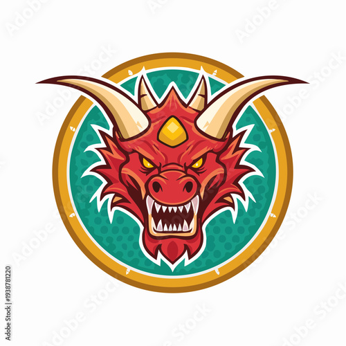 Red Dragon Head Illustration with Horns.