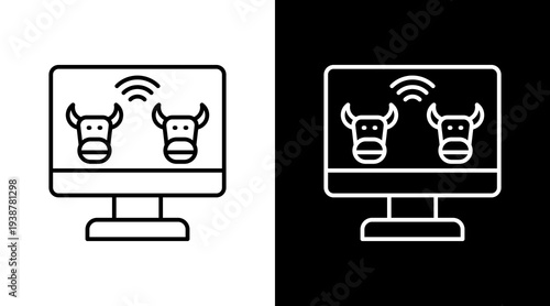 Smart Dairy Farm Outline White Icon Set Design