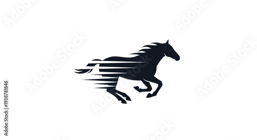 A powerful black horse silhouette gallops with a sense of speed and motion, creating a dynamic and energetic symbol, perfect for branding and design projects