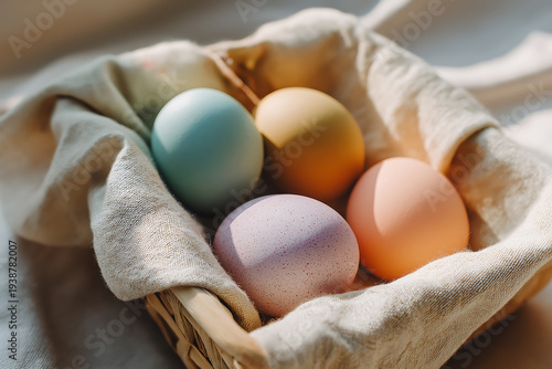 Close Up Natural Eggs On Rustic Surface, Neutral Tones