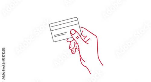 A hand holding a credit card in a simple line drawing style